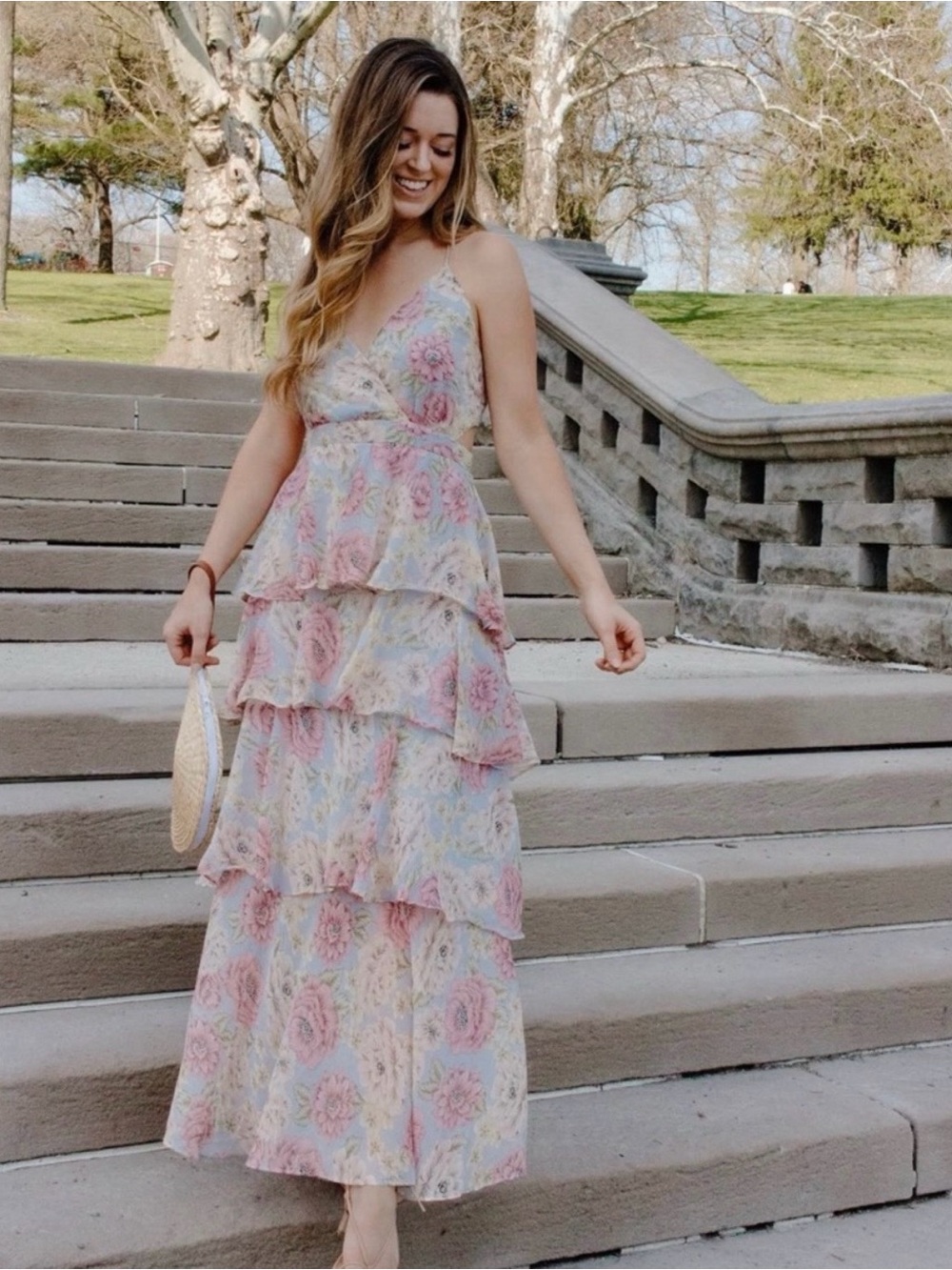 Floral Tiered Ruffle Maxi Dress – Pink Floral - Picture 2 of 4